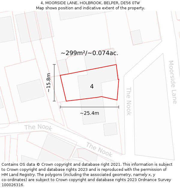 4, MOORSIDE LANE, HOLBROOK, BELPER, DE56 0TW: Plot and title map