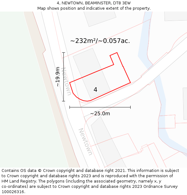 4, NEWTOWN, BEAMINSTER, DT8 3EW: Plot and title map