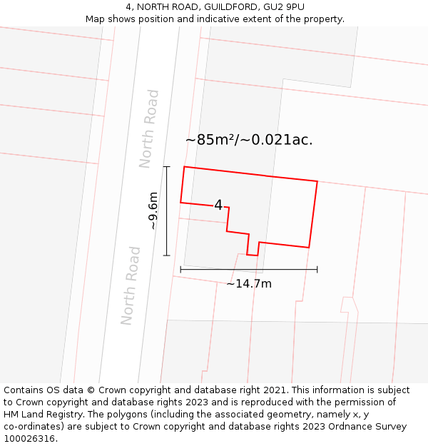 4, NORTH ROAD, GUILDFORD, GU2 9PU: Plot and title map