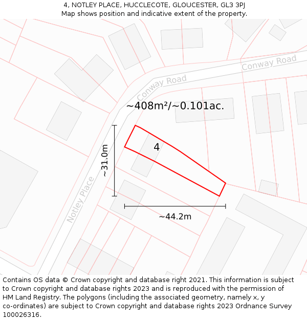 4, NOTLEY PLACE, HUCCLECOTE, GLOUCESTER, GL3 3PJ: Plot and title map