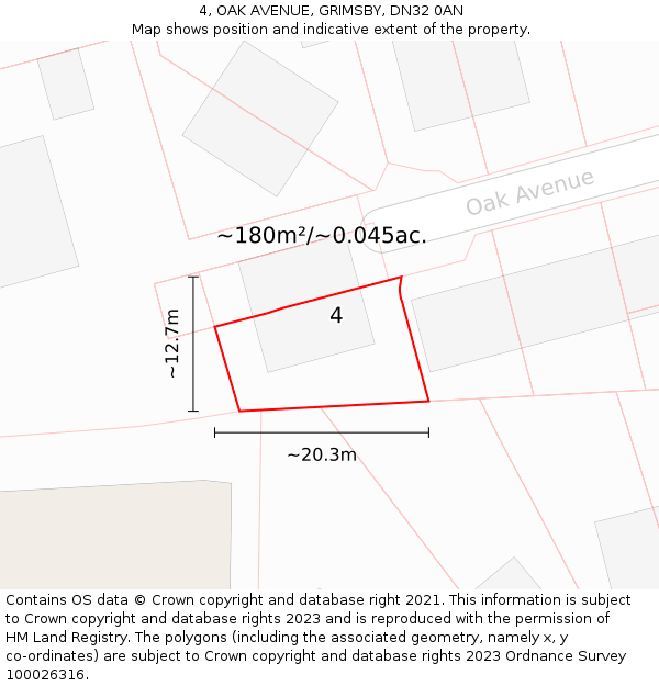 4, OAK AVENUE, GRIMSBY, DN32 0AN: Plot and title map