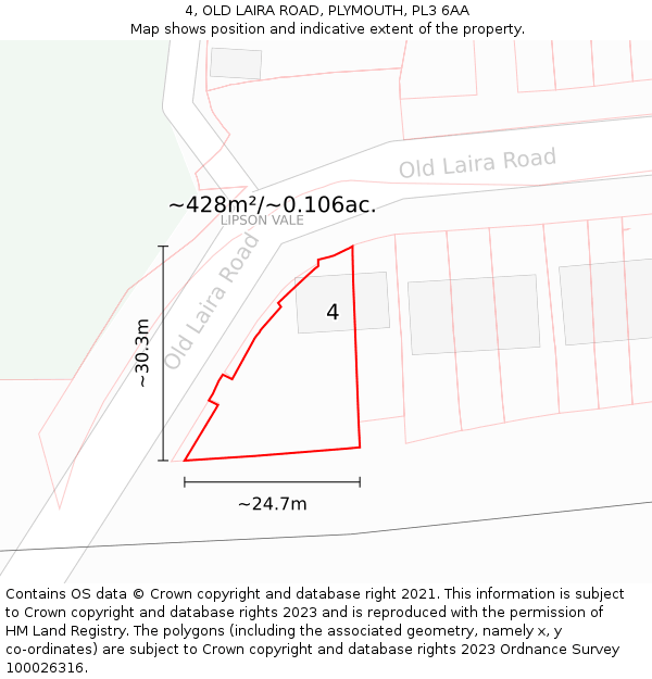 4, OLD LAIRA ROAD, PLYMOUTH, PL3 6AA: Plot and title map