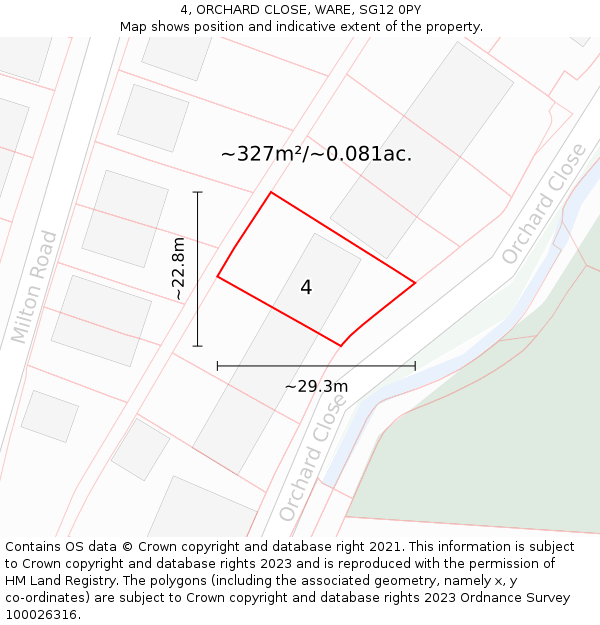 4, ORCHARD CLOSE, WARE, SG12 0PY: Plot and title map