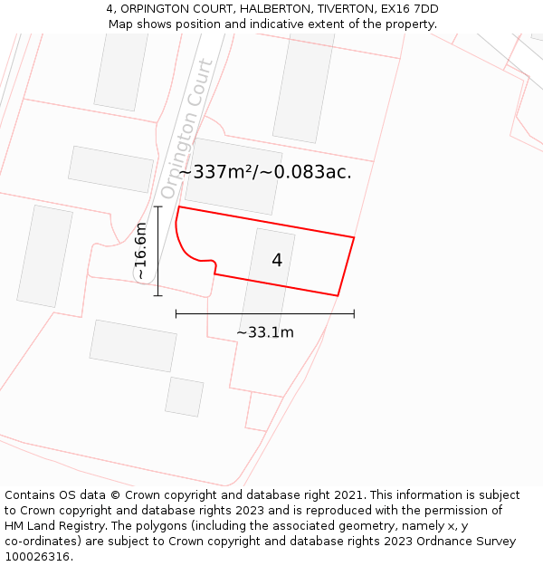 4, ORPINGTON COURT, HALBERTON, TIVERTON, EX16 7DD: Plot and title map