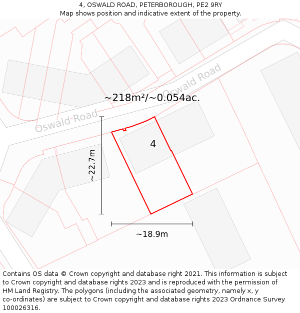 4, OSWALD ROAD, PETERBOROUGH, PE2 9RY: Plot and title map