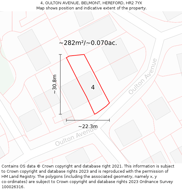 4, OULTON AVENUE, BELMONT, HEREFORD, HR2 7YX: Plot and title map