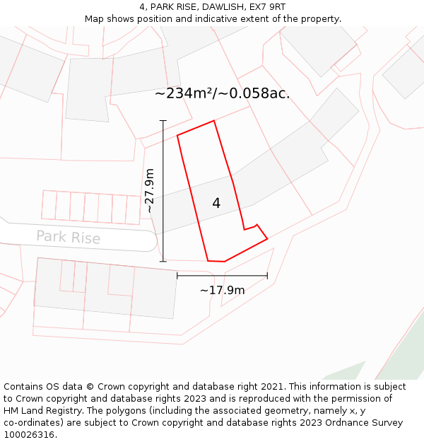 4, PARK RISE, DAWLISH, EX7 9RT: Plot and title map