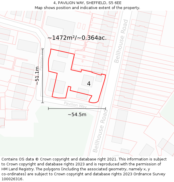 4, PAVILION WAY, SHEFFIELD, S5 6EE: Plot and title map