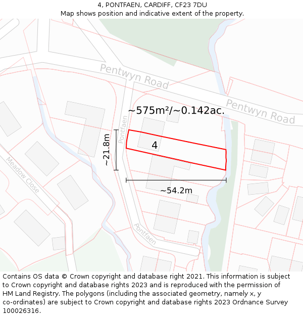 4, PONTFAEN, CARDIFF, CF23 7DU: Plot and title map