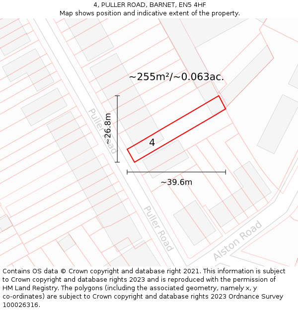 4, PULLER ROAD, BARNET, EN5 4HF: Plot and title map