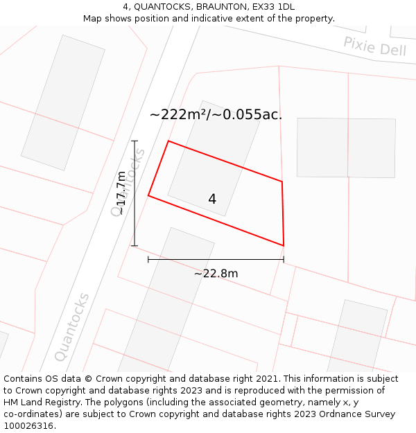 4, QUANTOCKS, BRAUNTON, EX33 1DL: Plot and title map