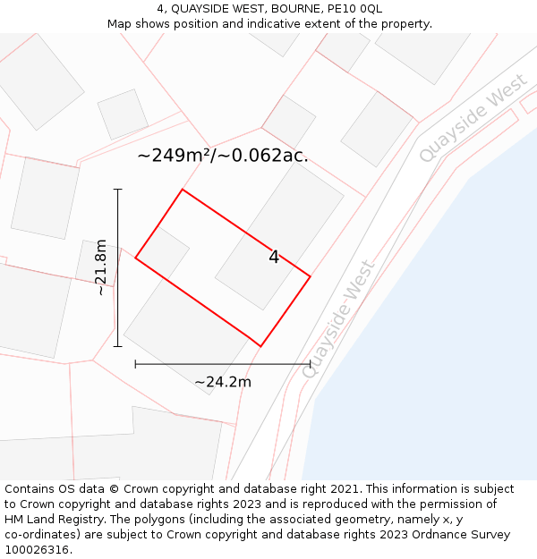4, QUAYSIDE WEST, BOURNE, PE10 0QL: Plot and title map