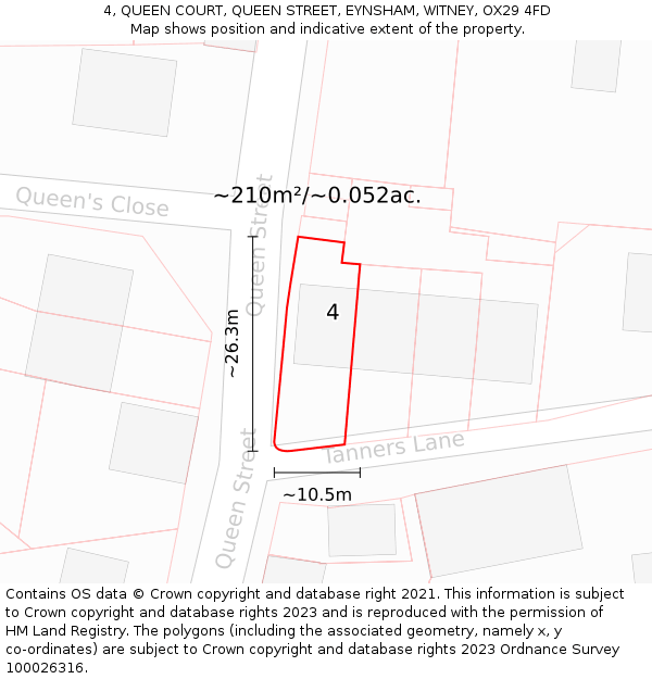 4, QUEEN COURT, QUEEN STREET, EYNSHAM, WITNEY, OX29 4FD: Plot and title map