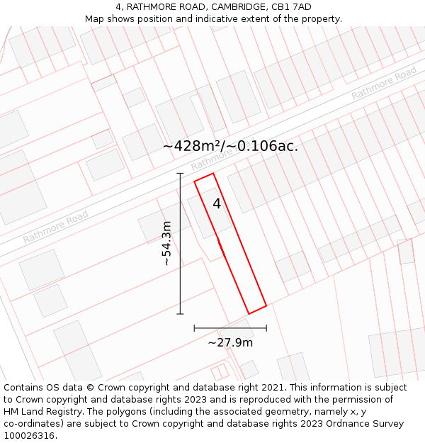 4, RATHMORE ROAD, CAMBRIDGE, CB1 7AD: Plot and title map