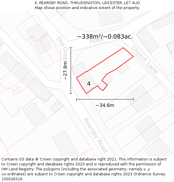 4, REARSBY ROAD, THRUSSINGTON, LEICESTER, LE7 4UD: Plot and title map