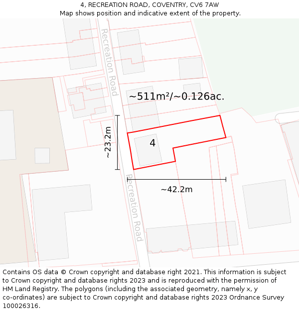 4, RECREATION ROAD, COVENTRY, CV6 7AW: Plot and title map