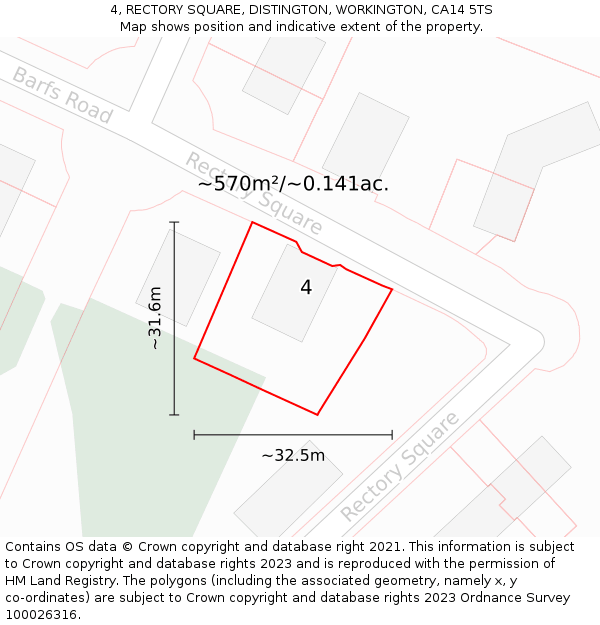 4, RECTORY SQUARE, DISTINGTON, WORKINGTON, CA14 5TS: Plot and title map