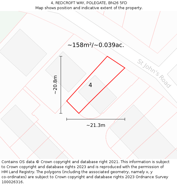 4, REDCROFT WAY, POLEGATE, BN26 5FD: Plot and title map