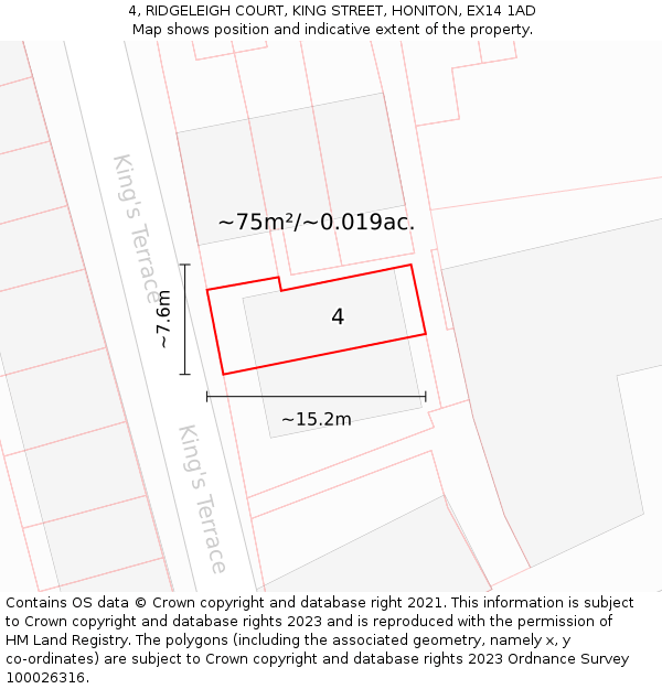 4, RIDGELEIGH COURT, KING STREET, HONITON, EX14 1AD: Plot and title map