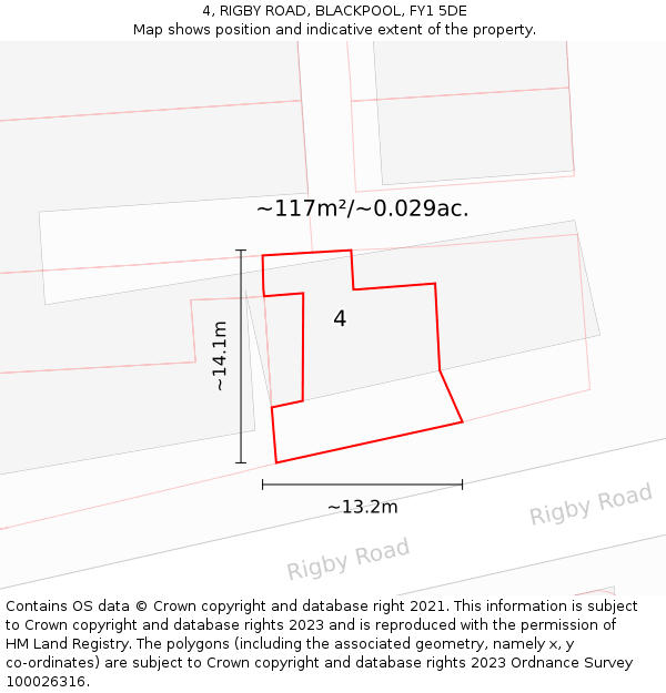 4, RIGBY ROAD, BLACKPOOL, FY1 5DE: Plot and title map