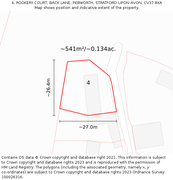 4, ROOKERY COURT, BACK LANE, PEBWORTH, STRATFORD-UPON-AVON, CV37 8XA: Plot and title map