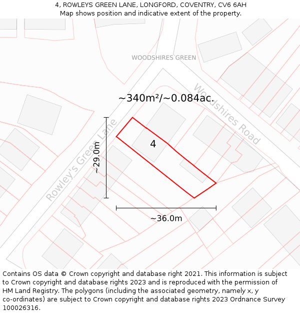 4, ROWLEYS GREEN LANE, LONGFORD, COVENTRY, CV6 6AH: Plot and title map