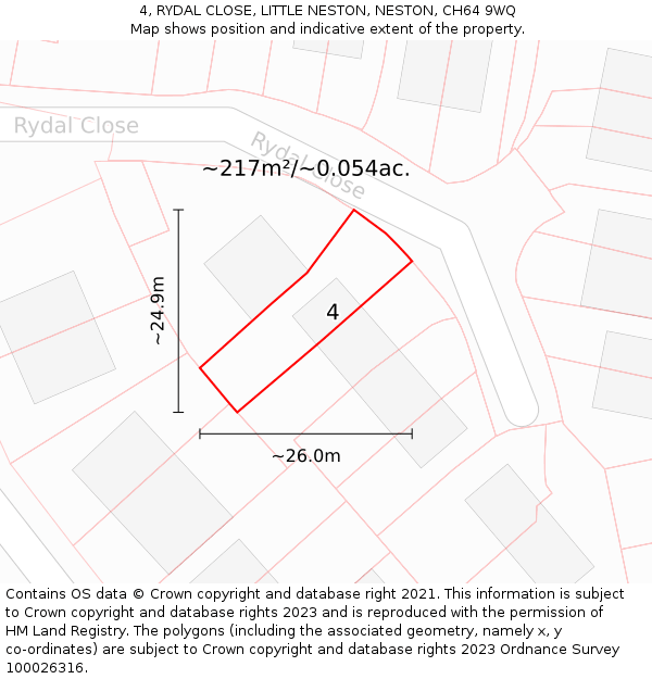 4, RYDAL CLOSE, LITTLE NESTON, NESTON, CH64 9WQ: Plot and title map