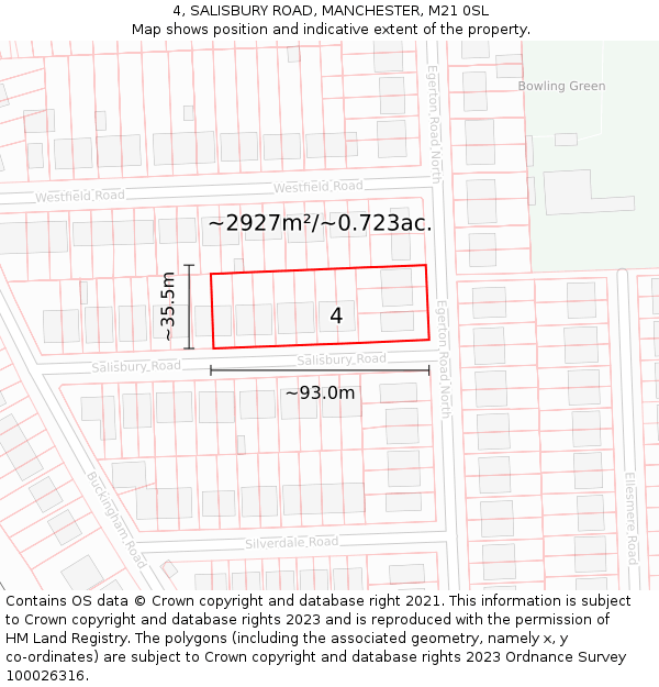 4, SALISBURY ROAD, MANCHESTER, M21 0SL: Plot and title map