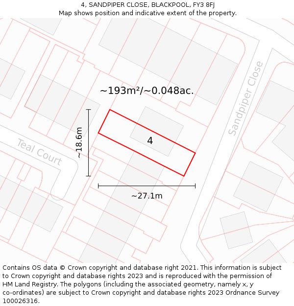 4, SANDPIPER CLOSE, BLACKPOOL, FY3 8FJ: Plot and title map