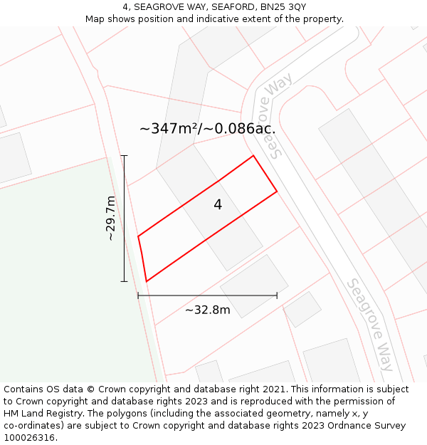 4, SEAGROVE WAY, SEAFORD, BN25 3QY: Plot and title map