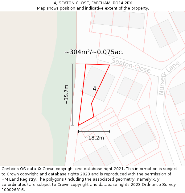 4, SEATON CLOSE, FAREHAM, PO14 2PX: Plot and title map