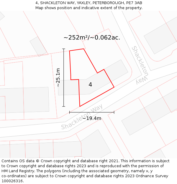 4, SHACKLETON WAY, YAXLEY, PETERBOROUGH, PE7 3AB: Plot and title map