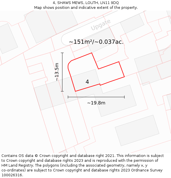 4, SHAWS MEWS, LOUTH, LN11 9DQ: Plot and title map