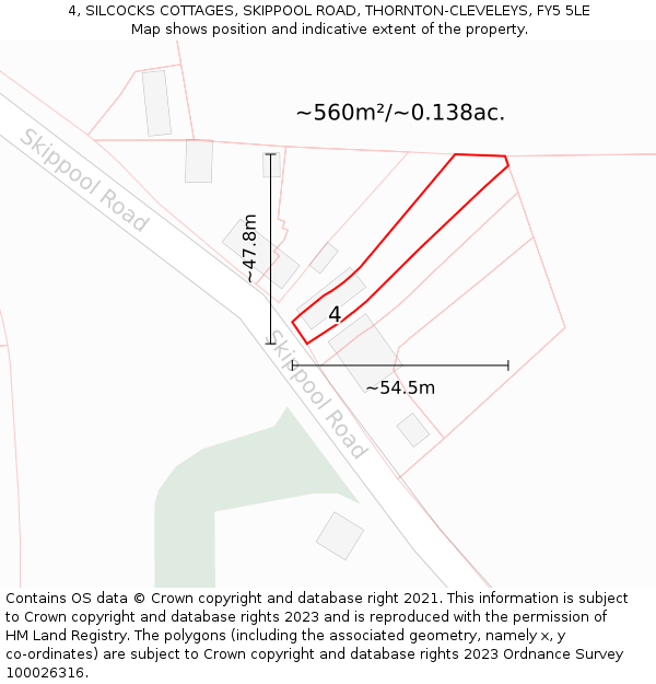 4, SILCOCKS COTTAGES, SKIPPOOL ROAD, THORNTON-CLEVELEYS, FY5 5LE: Plot and title map