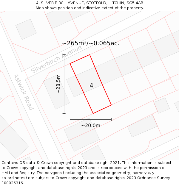 4, SILVER BIRCH AVENUE, STOTFOLD, HITCHIN, SG5 4AR: Plot and title map