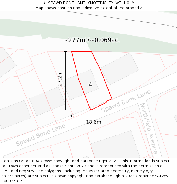 4, SPAWD BONE LANE, KNOTTINGLEY, WF11 0HY: Plot and title map