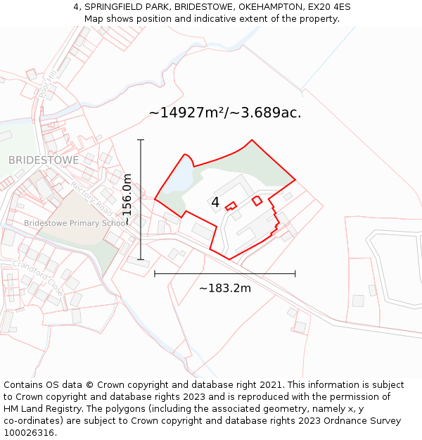 4, SPRINGFIELD PARK, BRIDESTOWE, OKEHAMPTON, EX20 4ES: Plot and title map