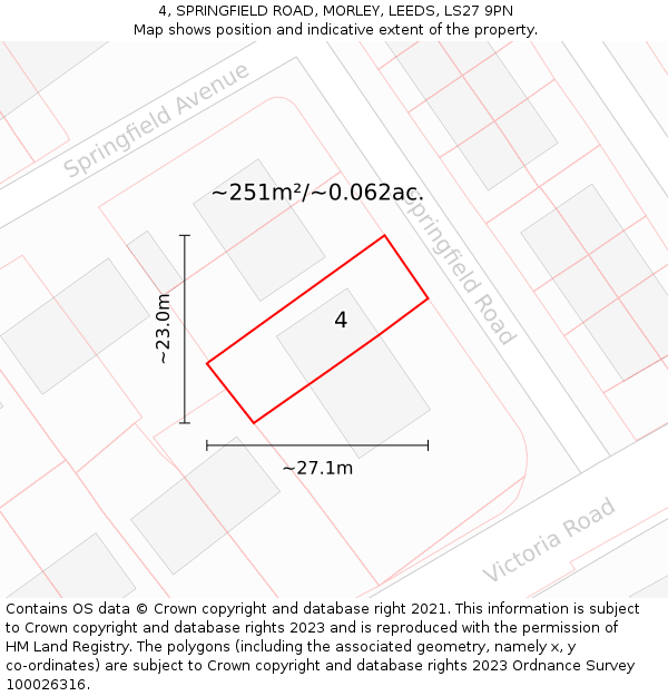 4, SPRINGFIELD ROAD, MORLEY, LEEDS, LS27 9PN: Plot and title map