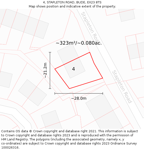 4, STAPLETON ROAD, BUDE, EX23 8TS: Plot and title map
