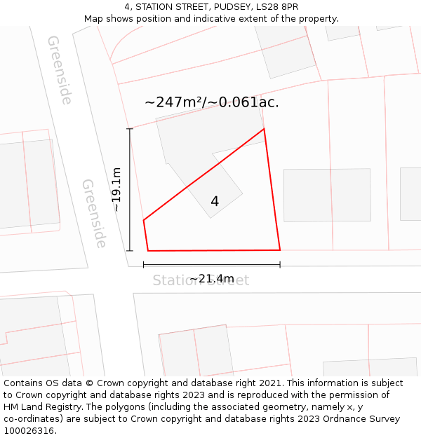 4, STATION STREET, PUDSEY, LS28 8PR: Plot and title map