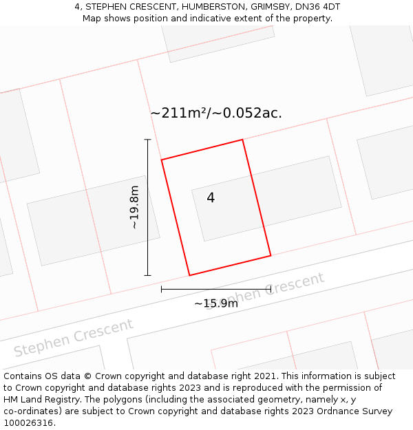 4, STEPHEN CRESCENT, HUMBERSTON, GRIMSBY, DN36 4DT: Plot and title map