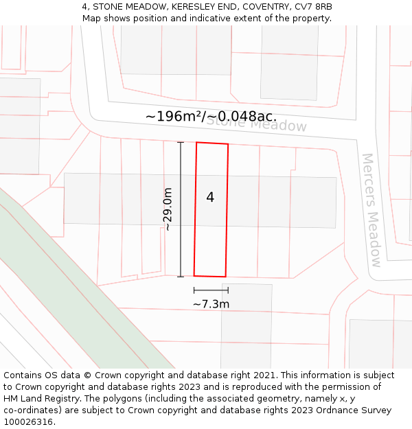 4, STONE MEADOW, KERESLEY END, COVENTRY, CV7 8RB: Plot and title map
