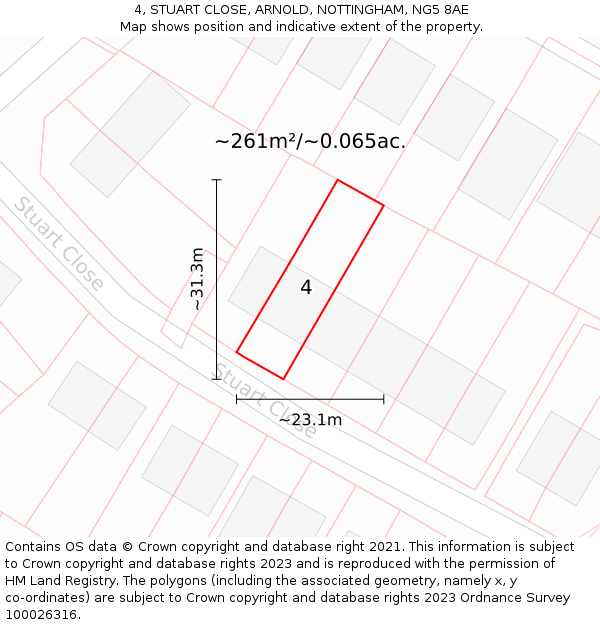 4, STUART CLOSE, ARNOLD, NOTTINGHAM, NG5 8AE: Plot and title map