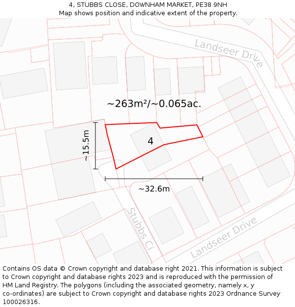 4, STUBBS CLOSE, DOWNHAM MARKET, PE38 9NH: Plot and title map