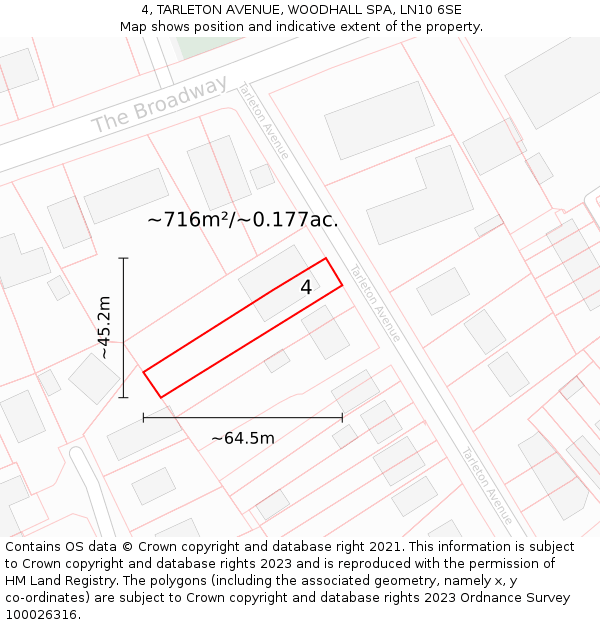 4, TARLETON AVENUE, WOODHALL SPA, LN10 6SE: Plot and title map