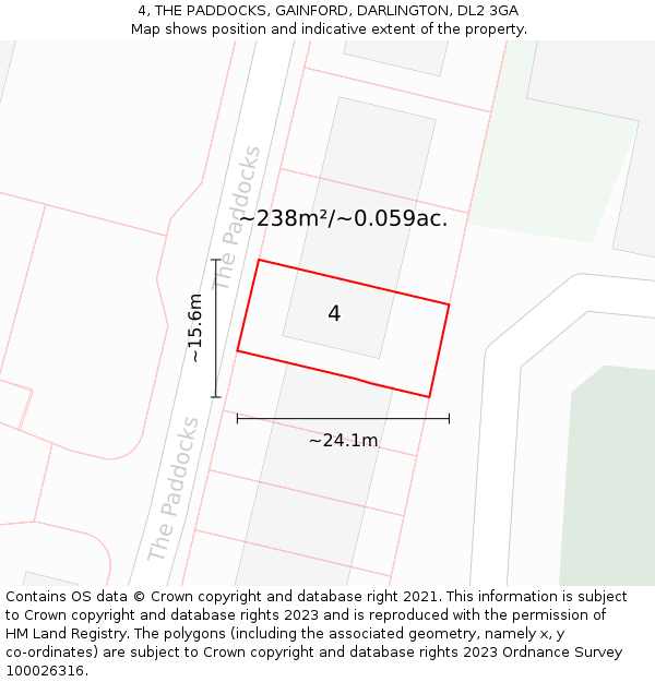 4, THE PADDOCKS, GAINFORD, DARLINGTON, DL2 3GA: Plot and title map