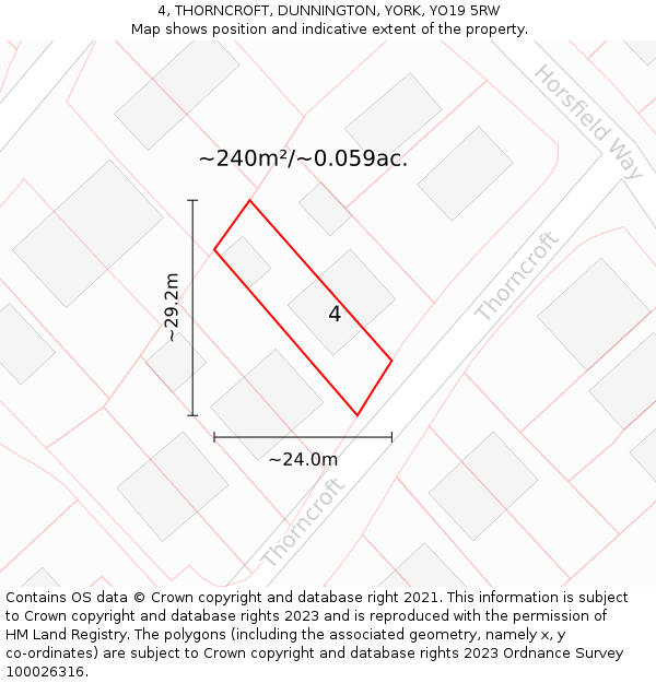 4, THORNCROFT, DUNNINGTON, YORK, YO19 5RW: Plot and title map