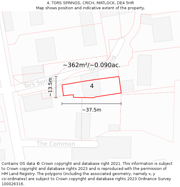 4, TORS SPRINGS, CRICH, MATLOCK, DE4 5HR: Plot and title map