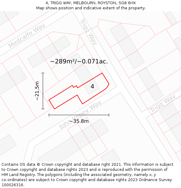 4, TRIGG WAY, MELBOURN, ROYSTON, SG8 6HX: Plot and title map