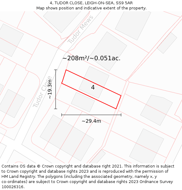 4, TUDOR CLOSE, LEIGH-ON-SEA, SS9 5AR: Plot and title map